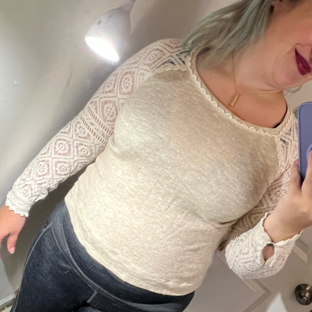 CREAM LACE SLEEVE M S/M TOP SUPER CUTE JOLT BOHO